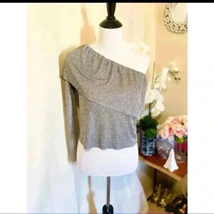 One Shoulder Sparkly Grey Long Sleeve Top by Zara